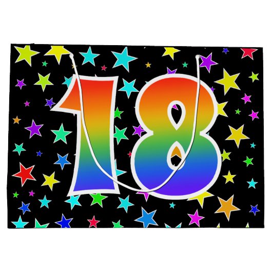 Farbenfrohe Sterne + Regenbogenmuster "18" Event # Große Geschenktüte (Rückseite)