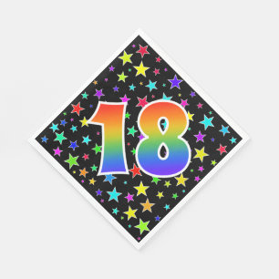 Farbenfrohe Sterne + Regenbogenmuster "18" Event # Serviette