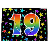 Farbenfrohe Sterne + Regenbogenmuster "19" Event # Große Geschenktüte (Rückseite)