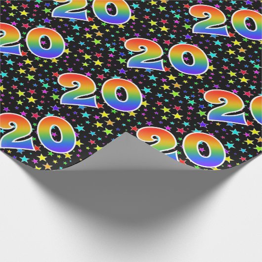 Farbenfrohe Sterne + Regenbogenmuster "20" Event # Geschenkpapier (Ecke)