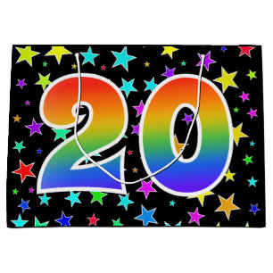 Farbenfrohe Sterne + Regenbogenmuster "20" Event # Große Geschenktüte