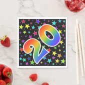 Farbenfrohe Sterne + Regenbogenmuster "20" Event # Serviette (Beispiel)