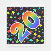 Farbenfrohe Sterne + Regenbogenmuster "20" Event # Serviette (Vorderseite)