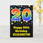 Farbenfrohe Sterne + Regenbogenmuster "20" Geburts Karte (Gelbe Blume)