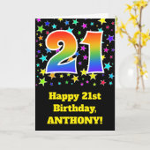 Farbenfrohe Sterne + Regenbogenmuster "21" Geburts Karte (Gelbe Blume)