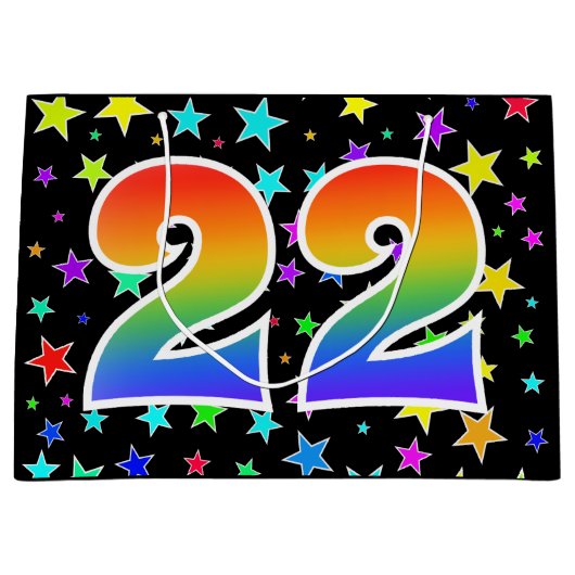 Farbenfrohe Sterne + Regenbogenmuster "22" Event # Große Geschenktüte (Vorderseite)