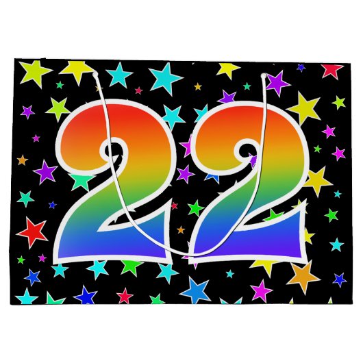 Farbenfrohe Sterne + Regenbogenmuster "22" Event # Große Geschenktüte (Rückseite)