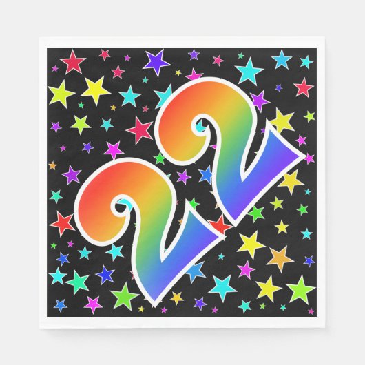 Farbenfrohe Sterne + Regenbogenmuster "22" Event # Serviette (Vorderseite)