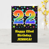 Farbenfrohe Sterne + Regenbogenmuster "22" Geburts Karte (Gelbe Blume)