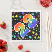 Farbenfrohe Sterne + Regenbogenmuster "23" Event # Serviette (Beispiel)