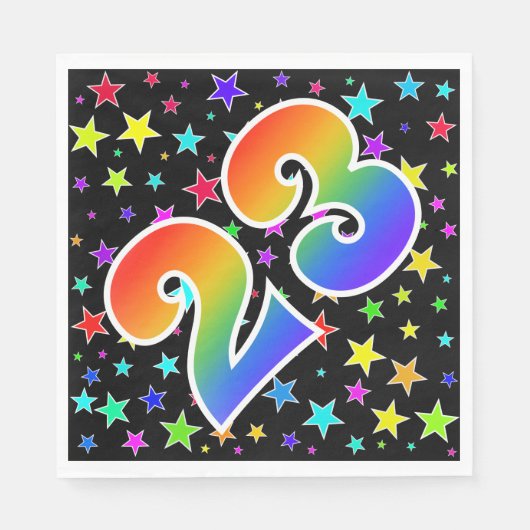 Farbenfrohe Sterne + Regenbogenmuster "23" Event # Serviette (Vorderseite)