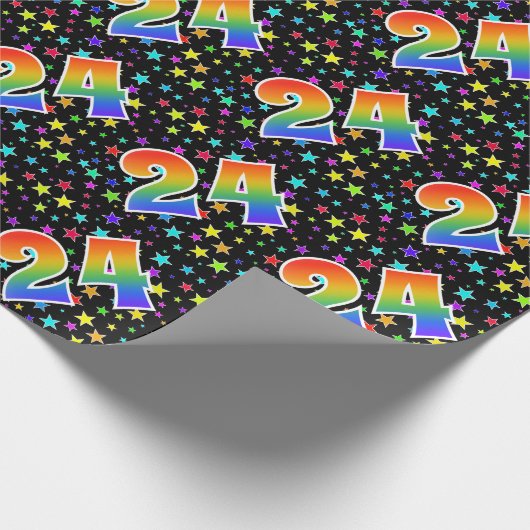 Farbenfrohe Sterne + Regenbogenmuster "24" Event # Geschenkpapier (Ecke)