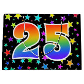 Farbenfrohe Sterne + Regenbogenmuster "25" Event # Große Geschenktüte (Vorderseite)