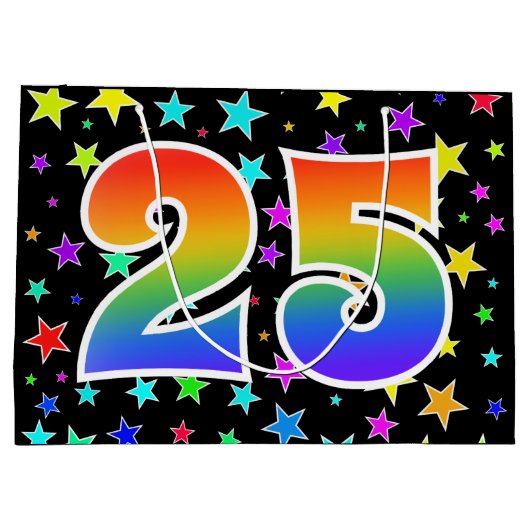 Farbenfrohe Sterne + Regenbogenmuster "25" Event # Große Geschenktüte (Rückseite)