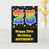 Farbenfrohe Sterne + Regenbogenmuster "25" Geburts Karte (Gelbe Blume)