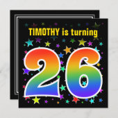 Farbenfrohe Sterne + Regenbogenmuster "26" Geburts Einladung (Vorne/Hinten)