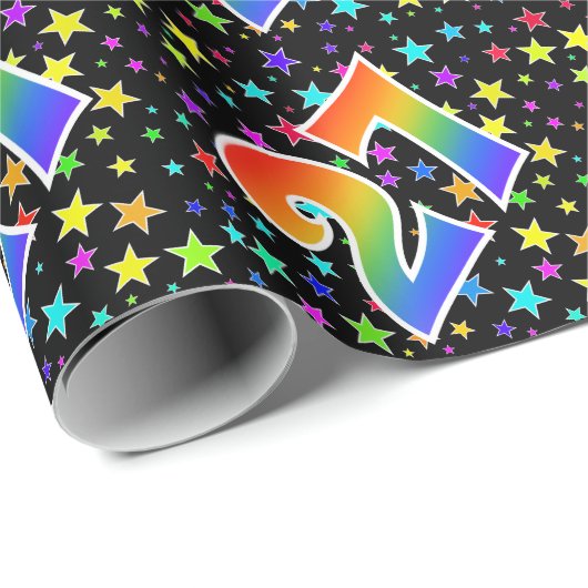Farbenfrohe Sterne + Regenbogenmuster "27" Event # Geschenkpapier (Rolleneckpunkt)