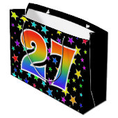 Farbenfrohe Sterne + Regenbogenmuster "27" Event # Große Geschenktüte (Rückseite Schrägansicht)