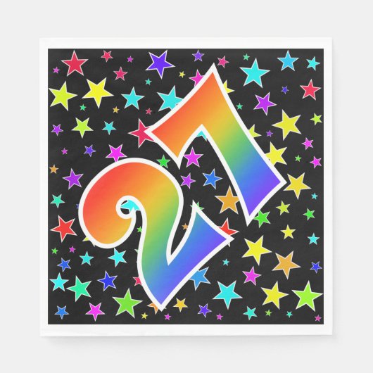 Farbenfrohe Sterne + Regenbogenmuster "27" Event # Serviette (Vorderseite)