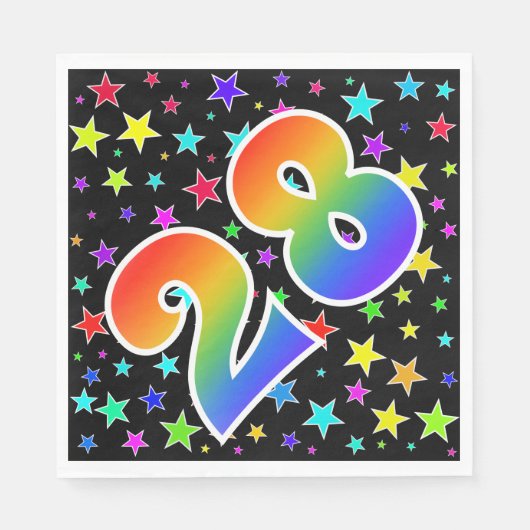 Farbenfrohe Sterne + Regenbogenmuster "28" Event # Serviette (Vorderseite)