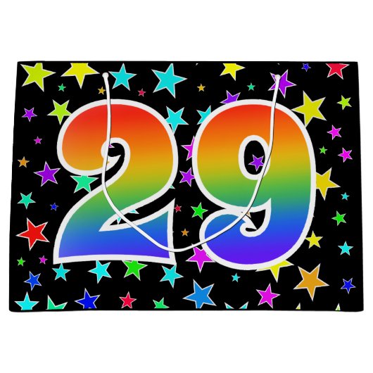 Farbenfrohe Sterne + Regenbogenmuster "29" Event # Große Geschenktüte (Vorderseite)