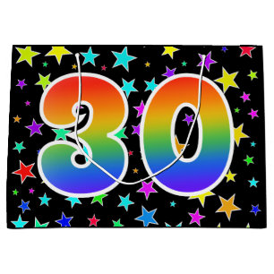 Farbenfrohe Sterne + Regenbogenmuster "30" Event # Große Geschenktüte