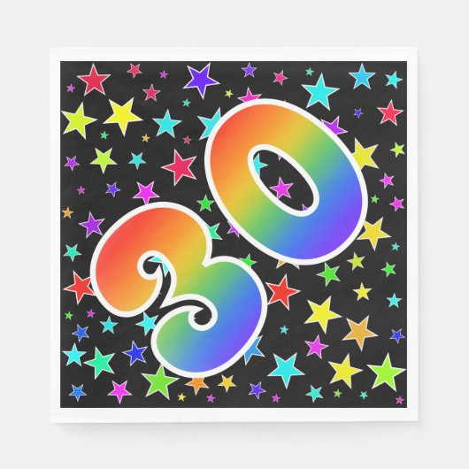 Farbenfrohe Sterne + Regenbogenmuster "30" Event # Serviette (Vorderseite)