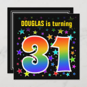 Farbenfrohe Sterne + Regenbogenmuster "31" Geburts Einladung (Vorne/Hinten)