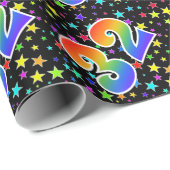 Farbenfrohe Sterne + Regenbogenmuster "32" Event # Geschenkpapier (Rolleneckpunkt)
