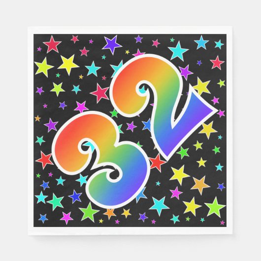 Farbenfrohe Sterne + Regenbogenmuster "32" Event # Serviette (Vorderseite)