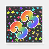 Farbenfrohe Sterne + Regenbogenmuster "33" Event # Serviette (Vorderseite)