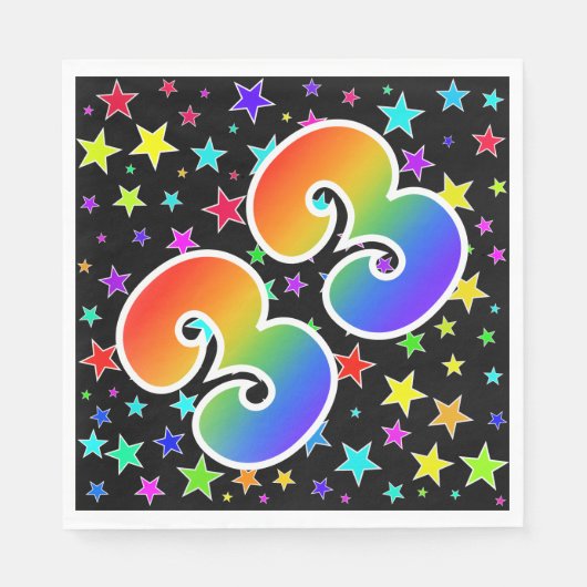 Farbenfrohe Sterne + Regenbogenmuster "33" Event # Serviette (Vorderseite)