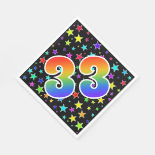 Farbenfrohe Sterne + Regenbogenmuster "33" Event # Serviette