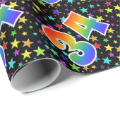 Farbenfrohe Sterne + Regenbogenmuster "34" Event # Geschenkpapier (Rolleneckpunkt)
