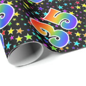 Farbenfrohe Sterne + Regenbogenmuster "35" Event # Geschenkpapier (Rolleneckpunkt)