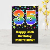 Farbenfrohe Sterne + Regenbogenmuster "35" Geburts Karte (Gelbe Blume)