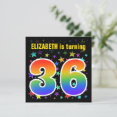 Farbenfrohe Sterne + Regenbogenmuster "36" Geburts Einladung (Stehend Vorderseite)