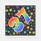 Farbenfrohe Sterne + Regenbogenmuster "37" Event # Serviette (Vorderseite)