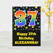 Farbenfrohe Sterne + Regenbogenmuster "37" Geburts Karte (Gelbe Blume)