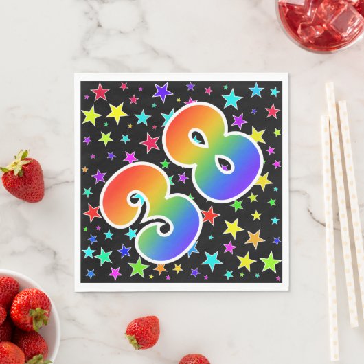 Farbenfrohe Sterne + Regenbogenmuster "38" Event # Serviette (Beispiel)