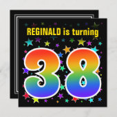 Farbenfrohe Sterne + Regenbogenmuster "38" Geburts Einladung (Vorne/Hinten)
