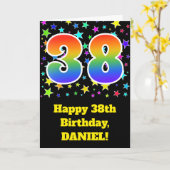 Farbenfrohe Sterne + Regenbogenmuster "38" Geburts Karte (Gelbe Blume)