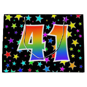 Farbenfrohe Sterne + Regenbogenmuster "41" Event # Große Geschenktüte (Vorderseite)