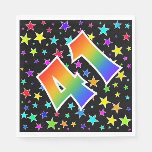 Farbenfrohe Sterne + Regenbogenmuster "41" Event # Serviette (Vorderseite)