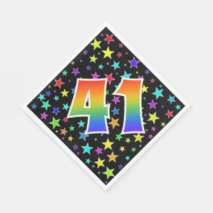 Farbenfrohe Sterne + Regenbogenmuster "41" Event # Serviette