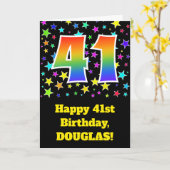 Farbenfrohe Sterne + Regenbogenmuster "41" Geburts Karte (Gelbe Blume)