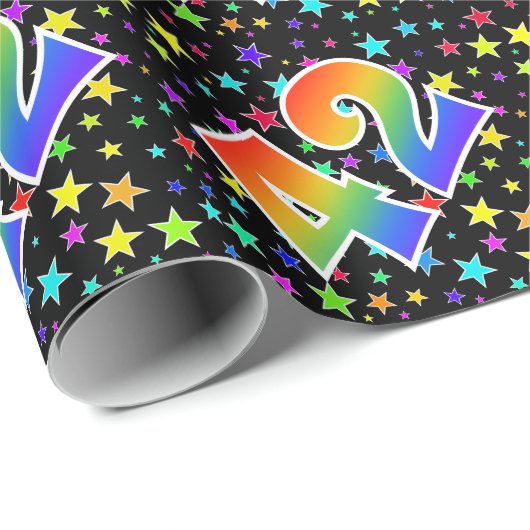 Farbenfrohe Sterne + Regenbogenmuster "42" Event # Geschenkpapier (Rolleneckpunkt)