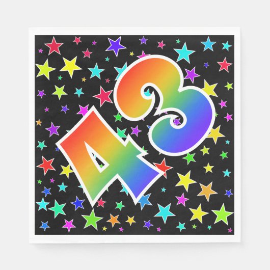 Farbenfrohe Sterne + Regenbogenmuster "43" Event # Serviette (Vorderseite)