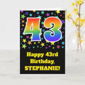 Farbenfrohe Sterne + Regenbogenmuster "43" Geburts Karte (Gelbe Blume)
