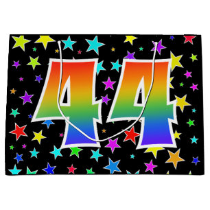 Farbenfrohe Sterne + Regenbogenmuster "44" Event # Große Geschenktüte